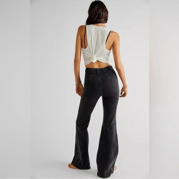New Free People Florence Flare Jeans High Rise Stretchy We The Free Black - Picture 5 of 11